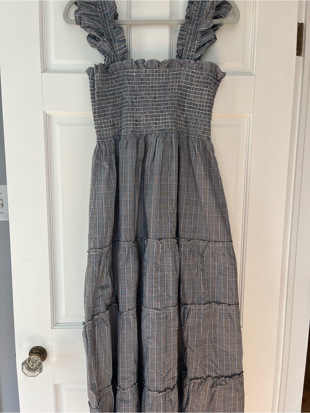 HILL HOUSE Maxi nap dress size Medium Gray Checked Smocked Sundress